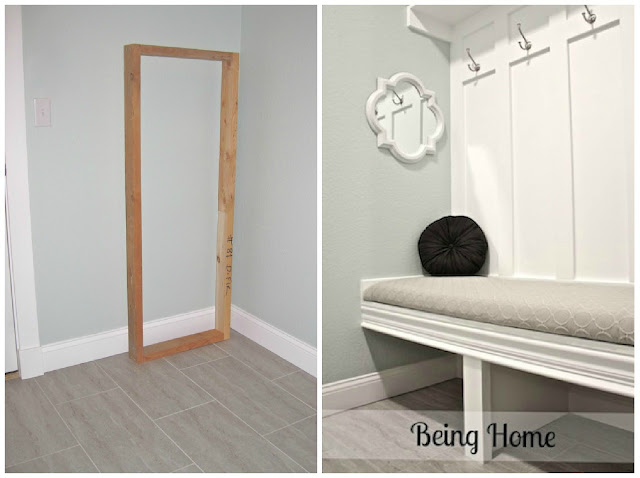 Mudroom bench before and after.