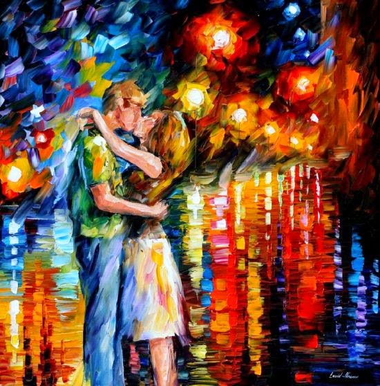 Leonid Afremov deviantart pinturas românticas impressionistas cores casais sob a chuva Leonid Afremov deviantart pinturas românticas impressionistas cores casais sob a chuva