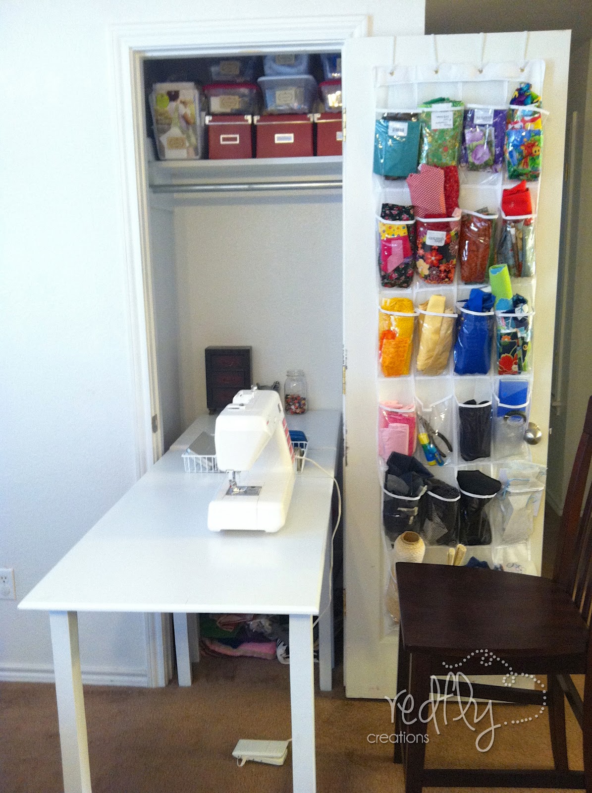 Redfly Creations Sewing Table folds up into Closet