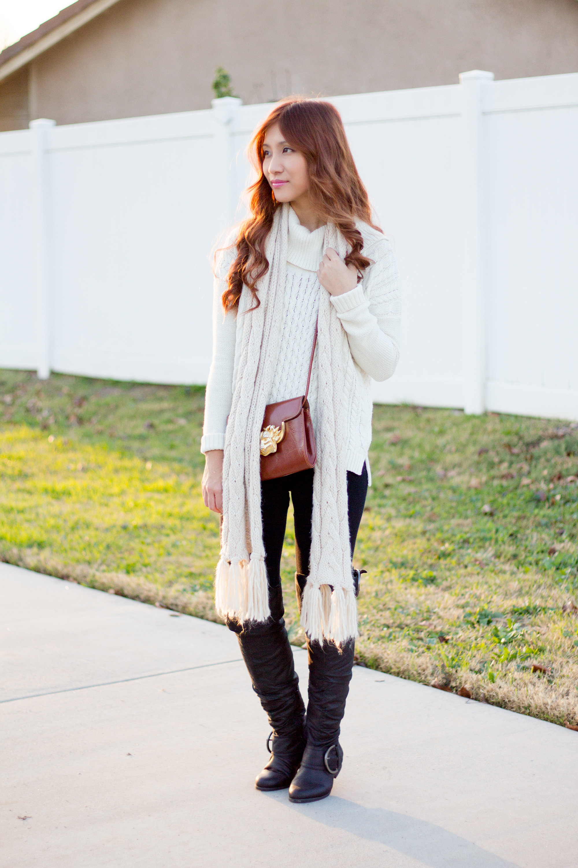Cable Knit Sweater and Scarf Ootd