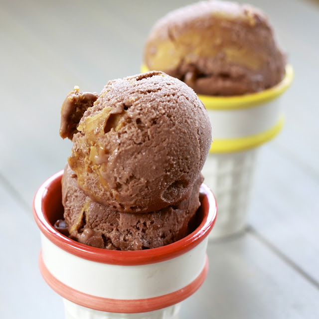 chocolate pudding ice cream with peanut butter swirl