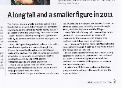 clipping from 2006 Ariel magazine showing article about Ashley Highfield's digital predictions