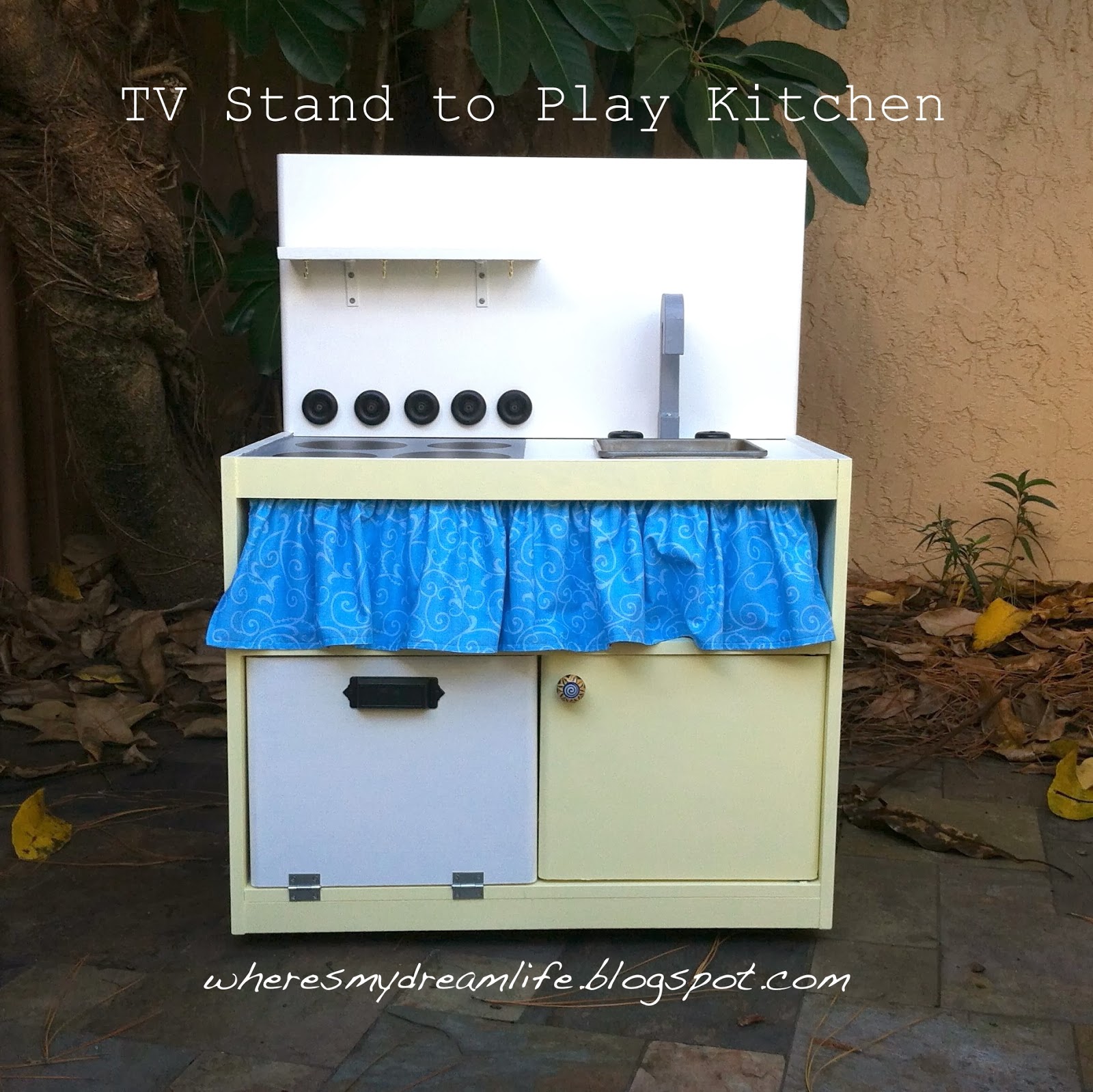 Where's My Dream Life? Upcycled TV Stand to Play Kitchen