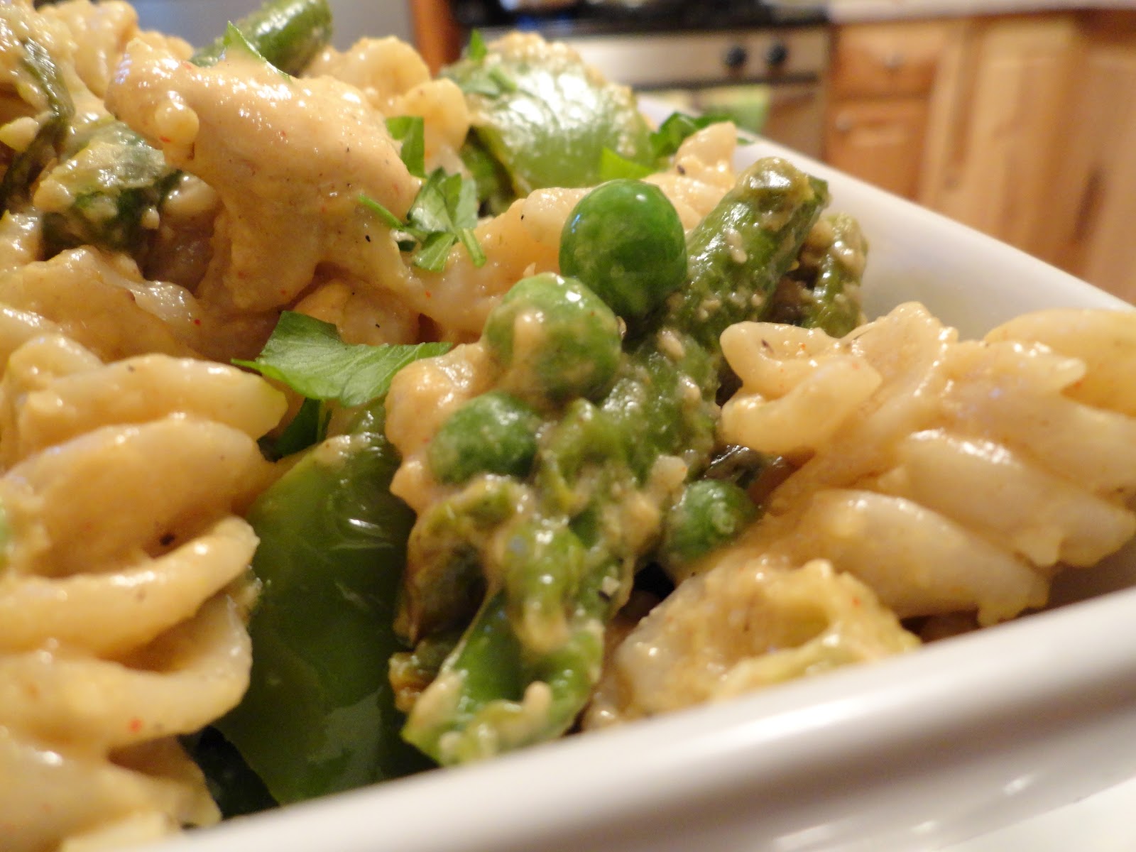 The "V" Word Rotini Alfredo with Asparagus and Peas