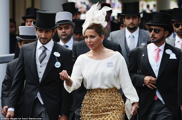 Princess Haya bint Al Hussein of Jordan attended the race in an elegant cream and gold outfit at Royal Ascot 2014