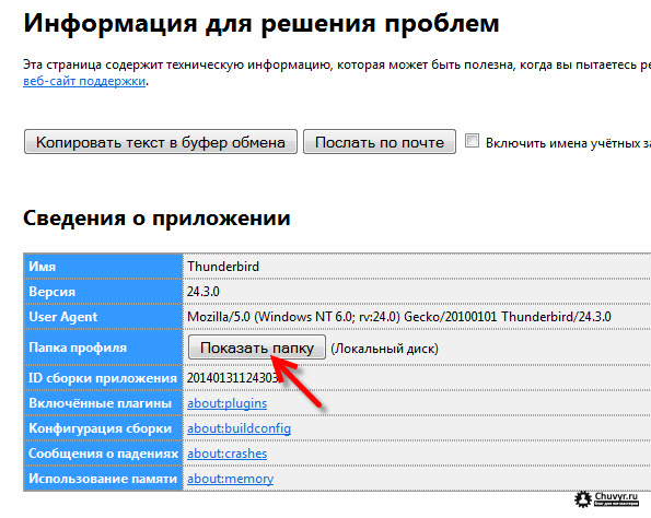 Папка профиля Mozilla Thunderbird