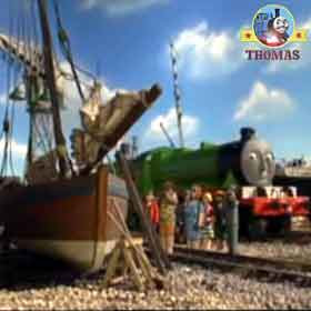 Henry the railway train Brendam shipping docks holiday makers taking pictures small old fishing ship