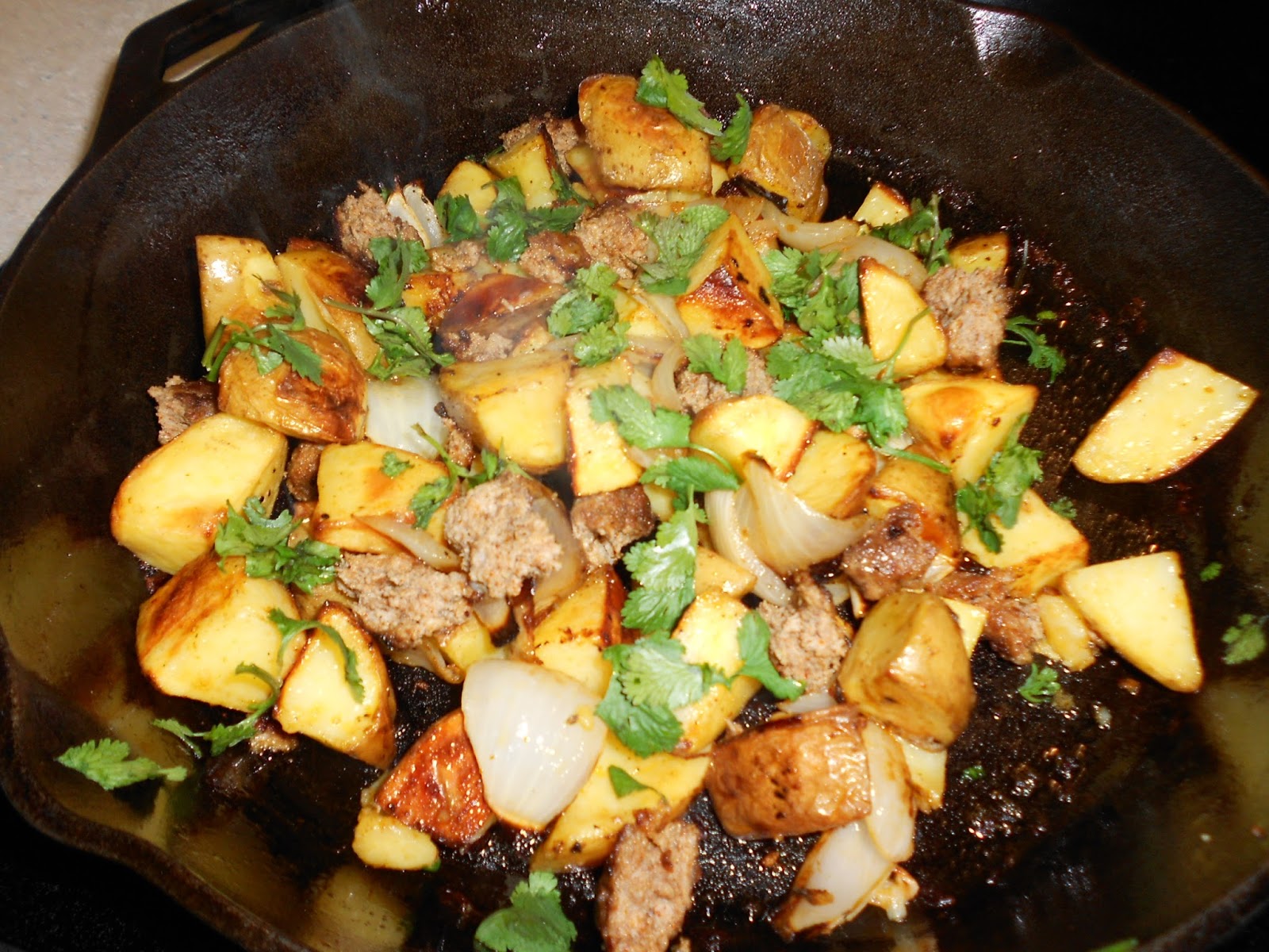 Southern Cooking at Home Homemade Chorizo, Potatoes, Onion & Cilantro