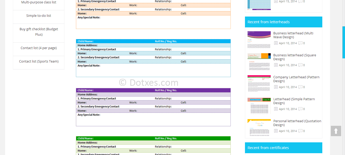 emergency contacts template