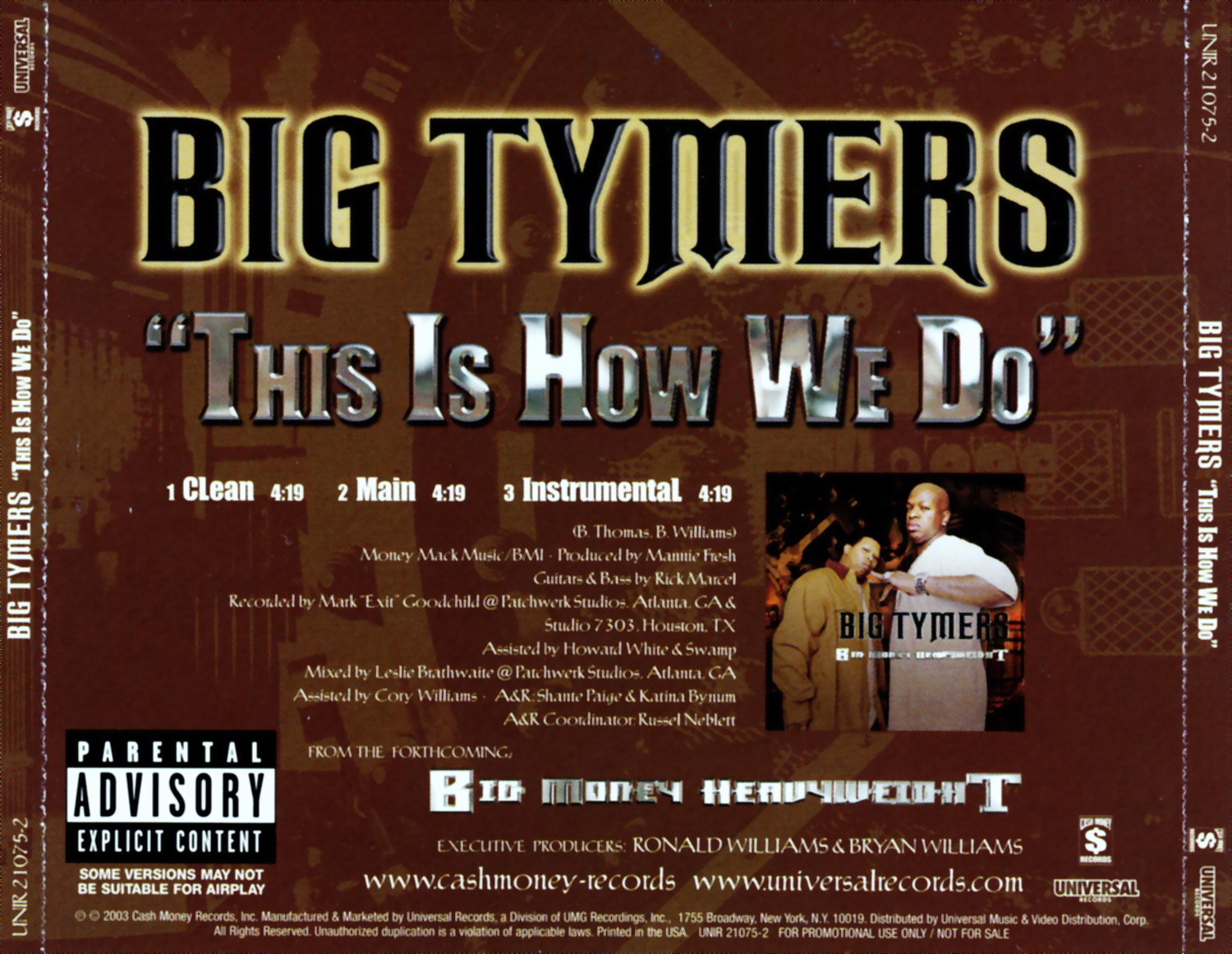 highest level of music Big Tymers "This Is How We Do"PromoCDS2003