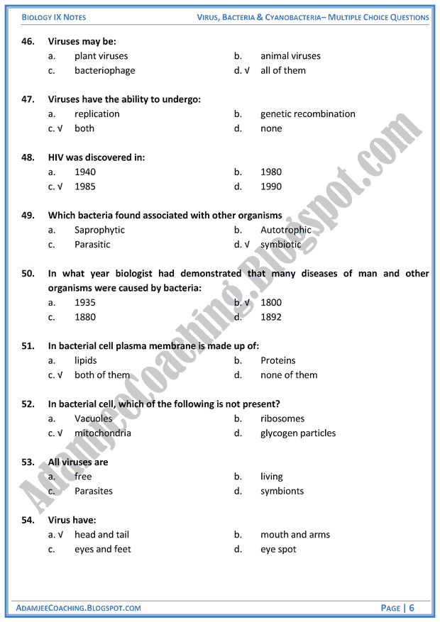 virus-bacteria-and-cyanobacteria-multiple-choice-questions-biology-notes-for-class-9th