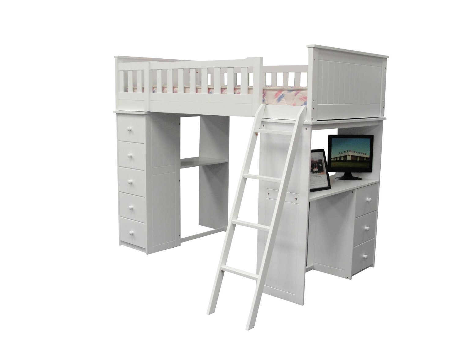 Kids Loft Bed with Workstation Desk Underneath