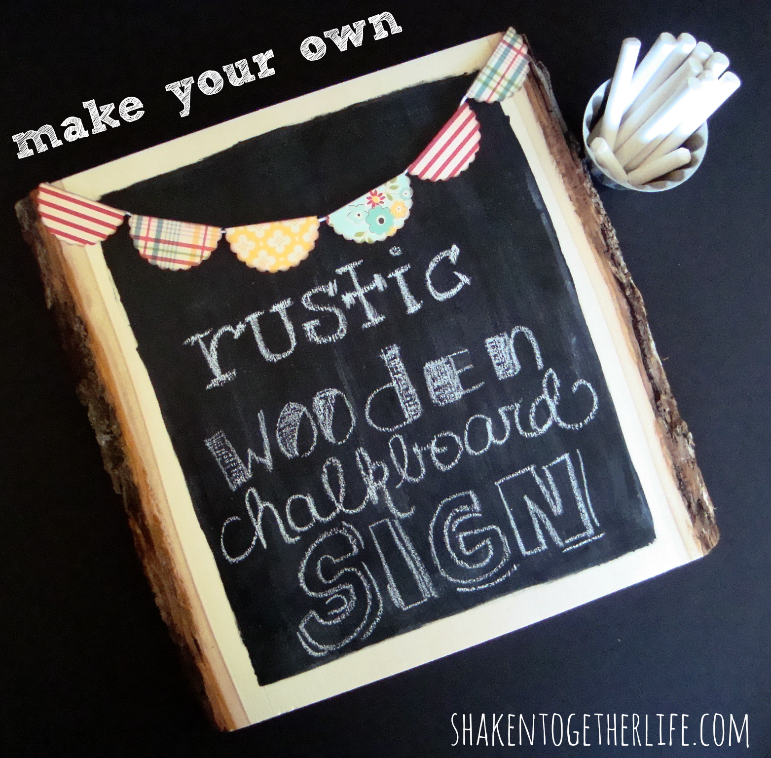 {create this} rustic wooden chalkboard sign at shaken together