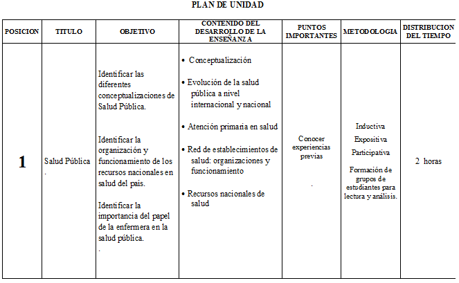 DOCENCIA EN ENFERMERIA: Plan Didáctico de Unidad (Teoría) DOCENCIA EN ENFERMERIA: Plan Didáctico de Unidad (Teoría)