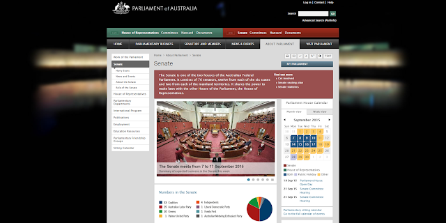 Screenshot of Australian Senate website