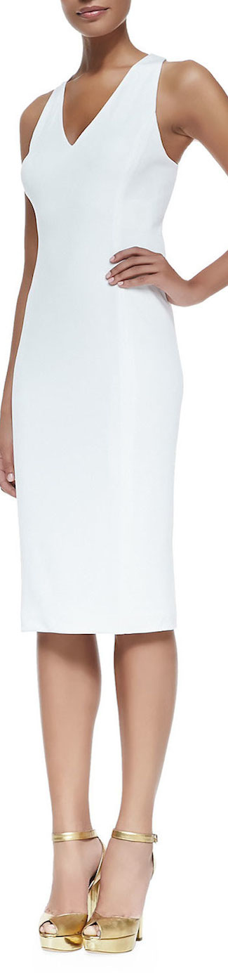 Ralph Lauren Black Label  Luxe Matte V-Neck Dress in White