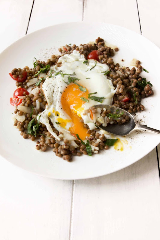 Milk and Honey Lentils with Pickled Fennel and an Egg Sunny Side Up