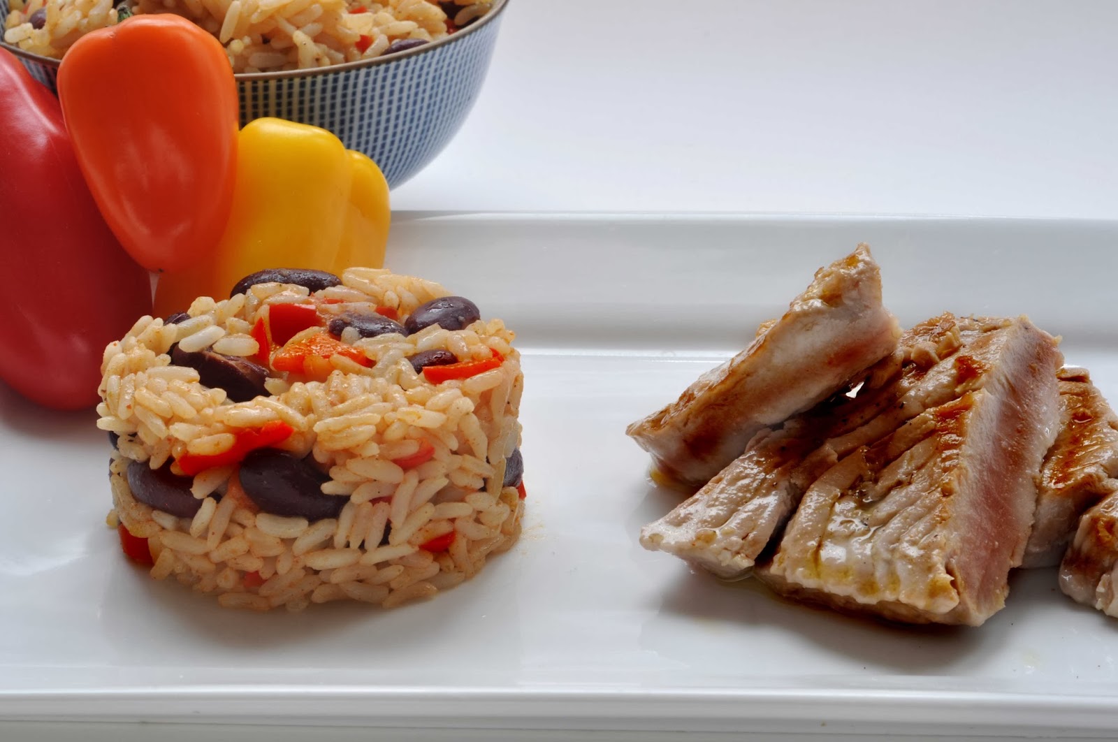 Simple Food Seared Tuna with Mexican Rice.