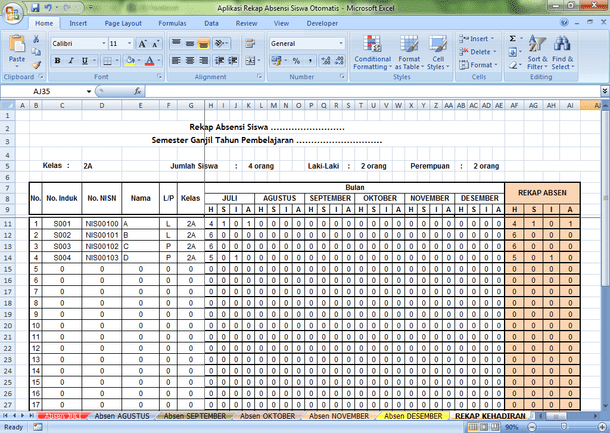 Aplikasi Absensi Siswa Rekap Otomatis Format Microsoft