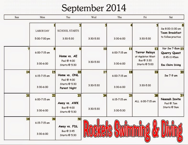 NHS Swimming and Diving 2015 Girls Swimming & Diving Practice Schedule