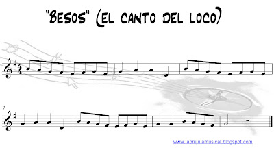 Partitura para flauta dulce Besos del Canto del Loco. La Brújula Musical.Recorder sheet music
