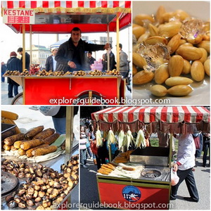 Makanan Turki Istambul pinggir jalan jagung Misir kestane iced almonds 