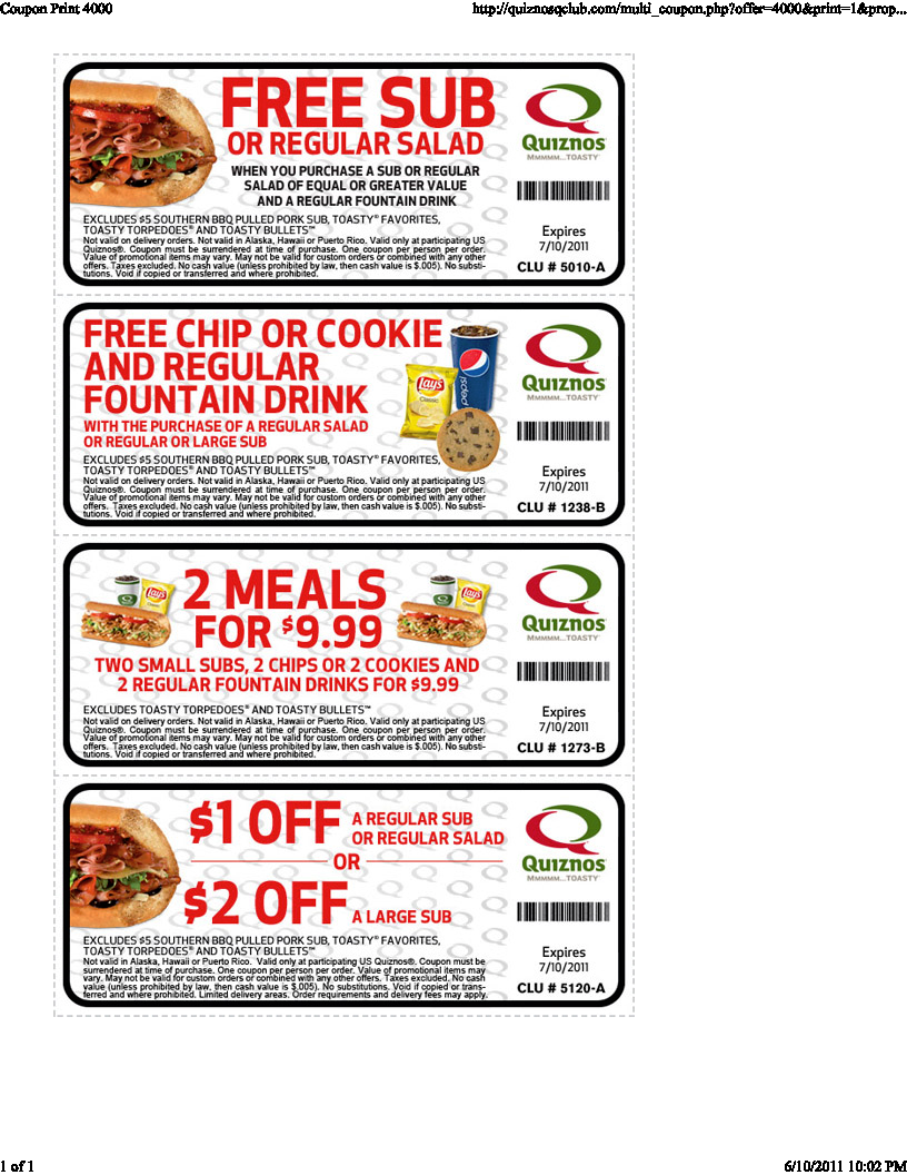 Quiznos coupon code