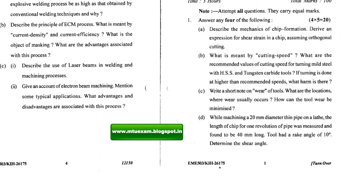 UPTU Exam Manufacturing Science2