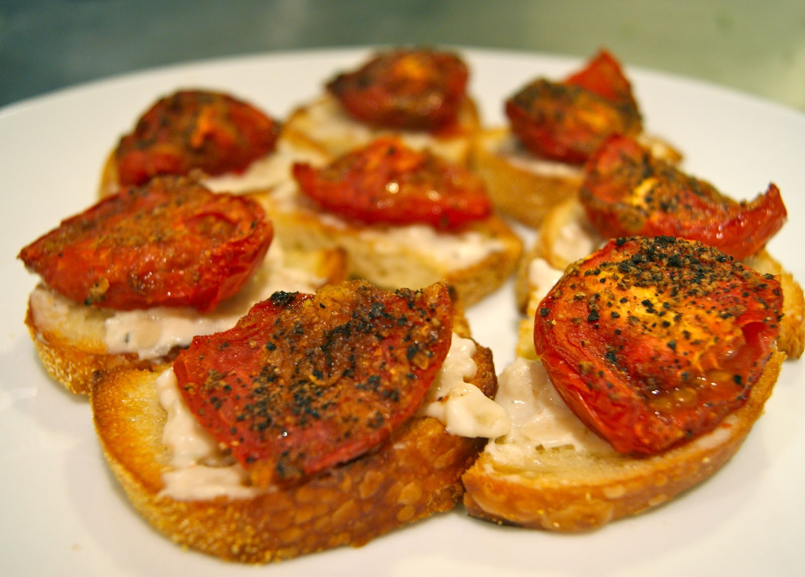 Vegan Ventures in Cuisine Bloody Mary Bruschetta with White Bean Aioli