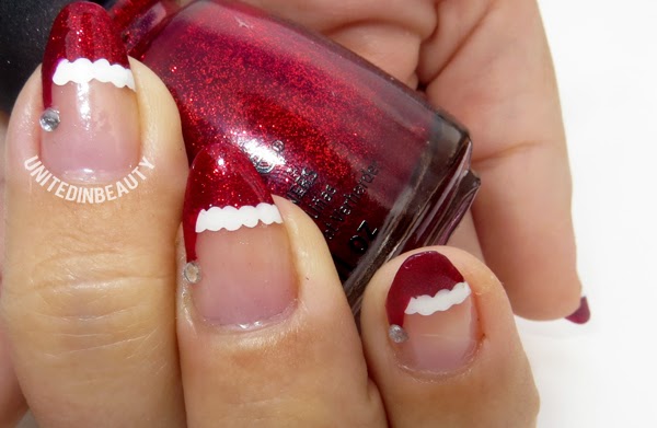 United In Beauty: 12 Days Of Christmas Holiday Manicure Series Day 1 Share your thoughts about Santa hat nail tips. What's your favorite holiday nail design? - United In Beauty: 12 Days Of Christmas Holiday Manicure Series Day 1