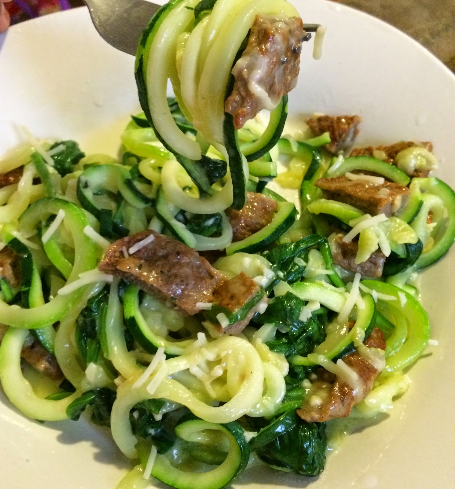 Low Carb Creamy Sausage and Spinach Zoodles First Time Mom and Losing It