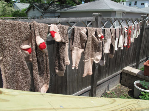 vintage red heel socks clothes line summer