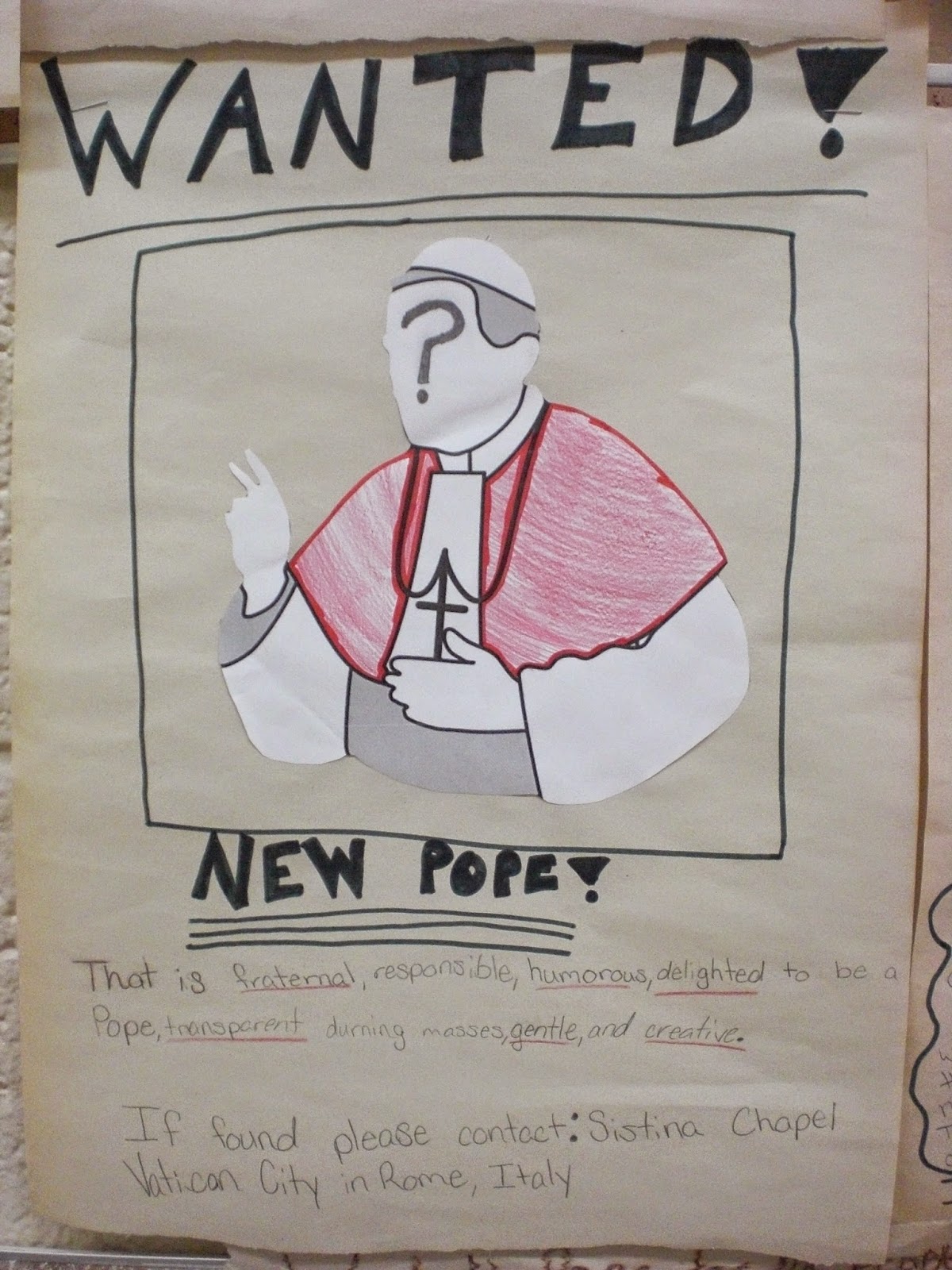 Look to Him and be Radiant: Pope Wanted Posters
 Example Of A Wanted Poster