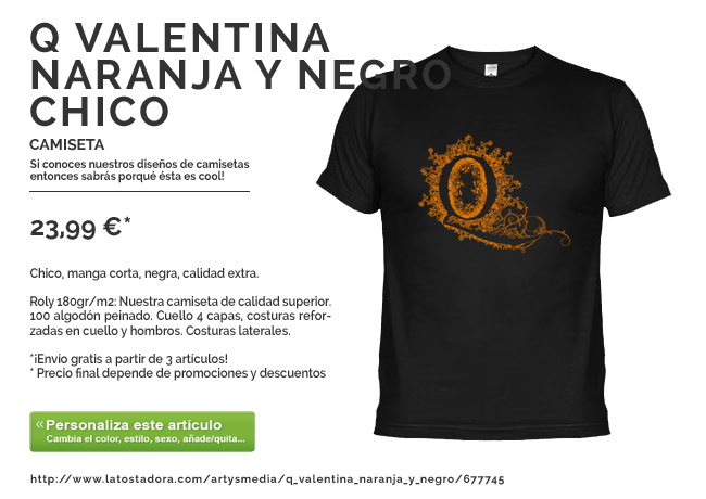 Camiseta Q Valentina Naranja y Negro