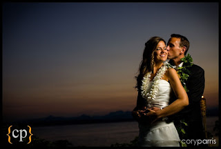 Kalani & Stephanie at sunset/Shilshole Bay Beach Club Spectacular sunset wedding photo at Shilshole Bay Beach Club