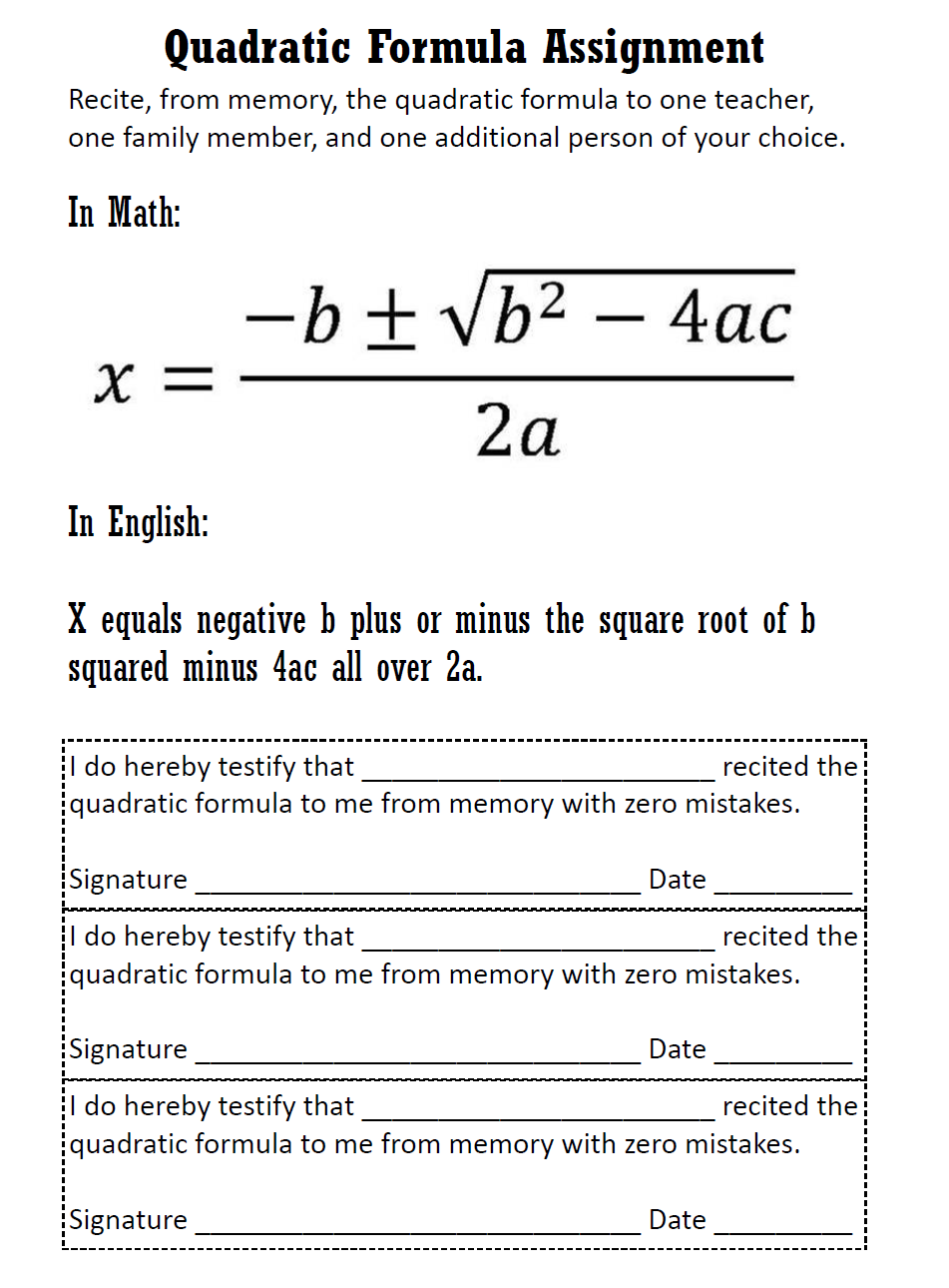 Quadratic formula worksheet with complex answers picture