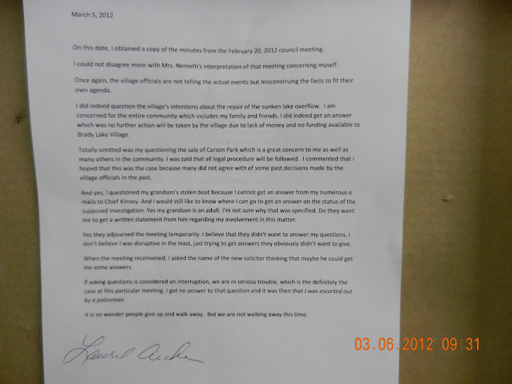 This is Sis Archer's reply to the 2/20/12, BLV council meeting minutes.