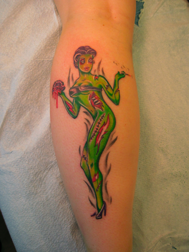 Zombie pinup girl and zombie business man tattoos by Reed
