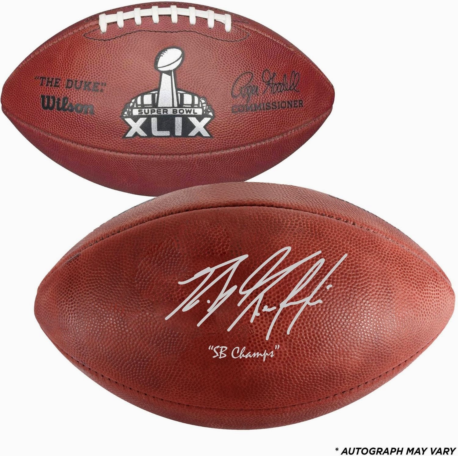 Rob Gronkowski Autographed Super Bowl XLIX Champions Rugby Ball (with Certificate)