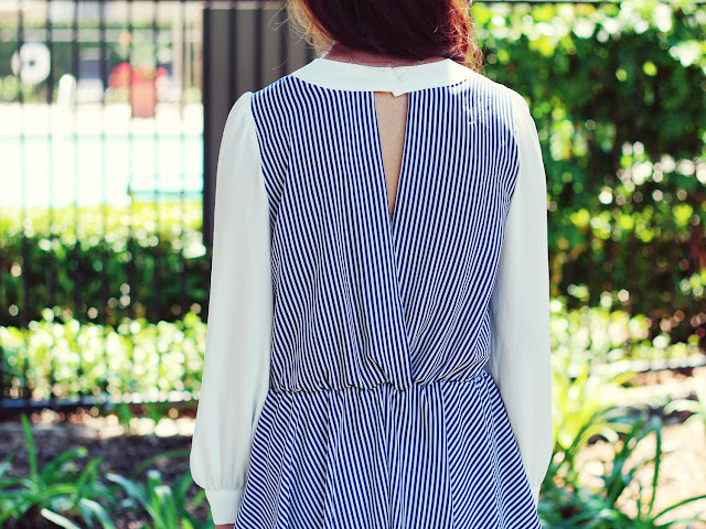 White and blue stripe blouse
