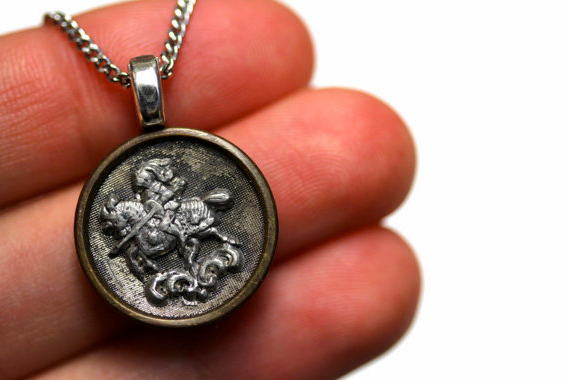 antique pewter button jewelry with knight on horse Knight in Shining Armor button pendant by ChatterBlossom