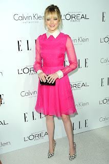 Emma Stone attends  ELLE‘s 2012 Women In Hollywood Celebration in a pink dress