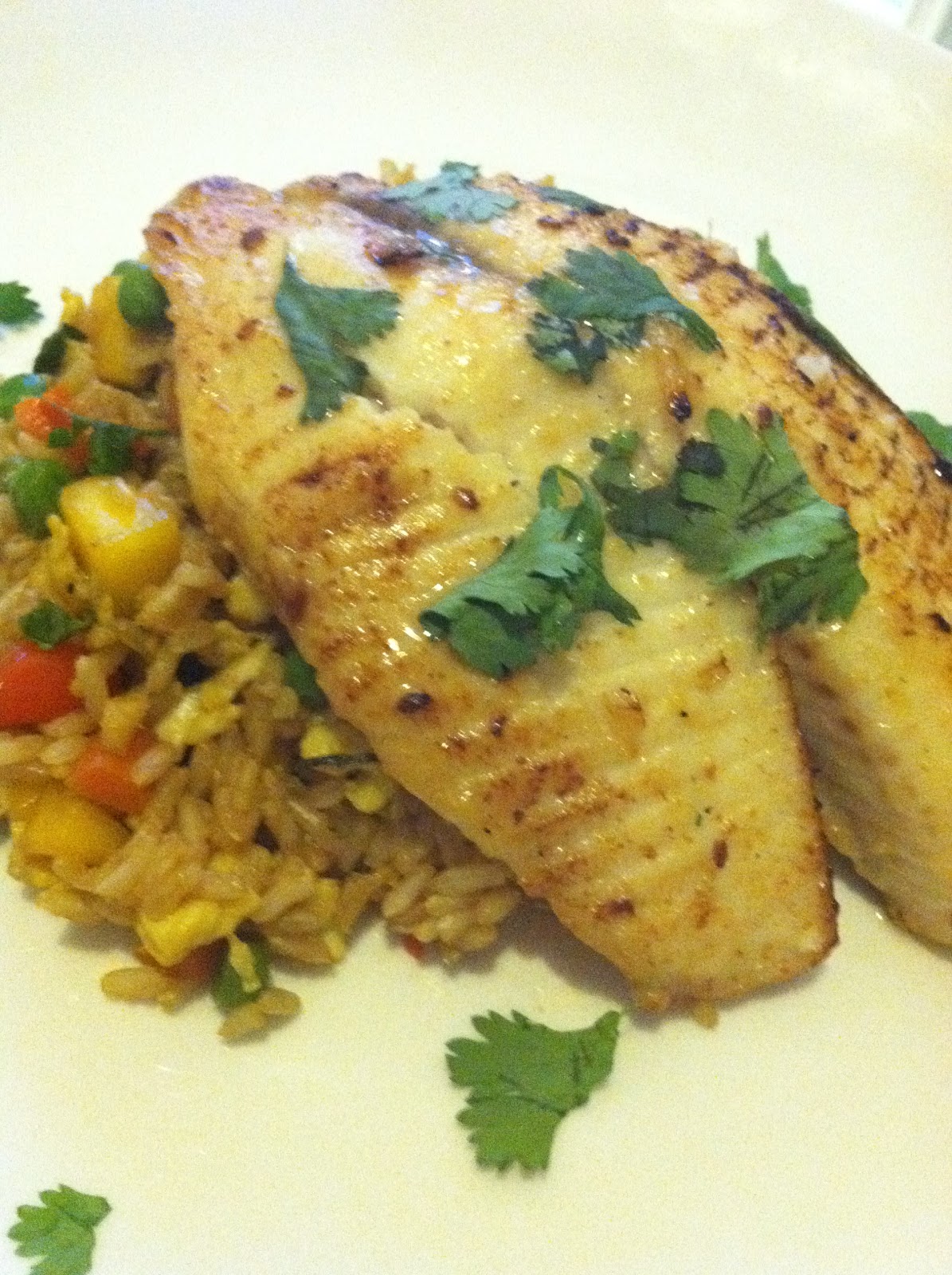 Stilettos and Stovetops Miso Tilapia with Mango Fried Rice