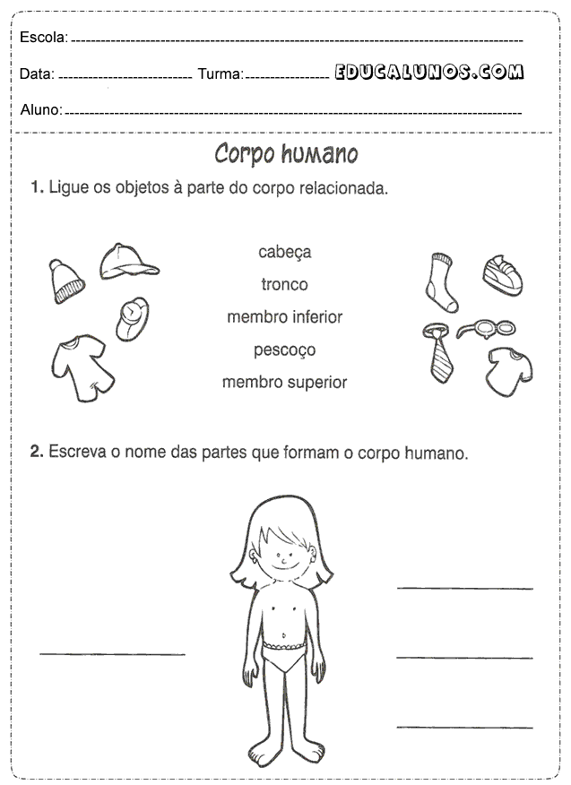 Corpo humano - Ligue os objetos à parte do corpo relacionada