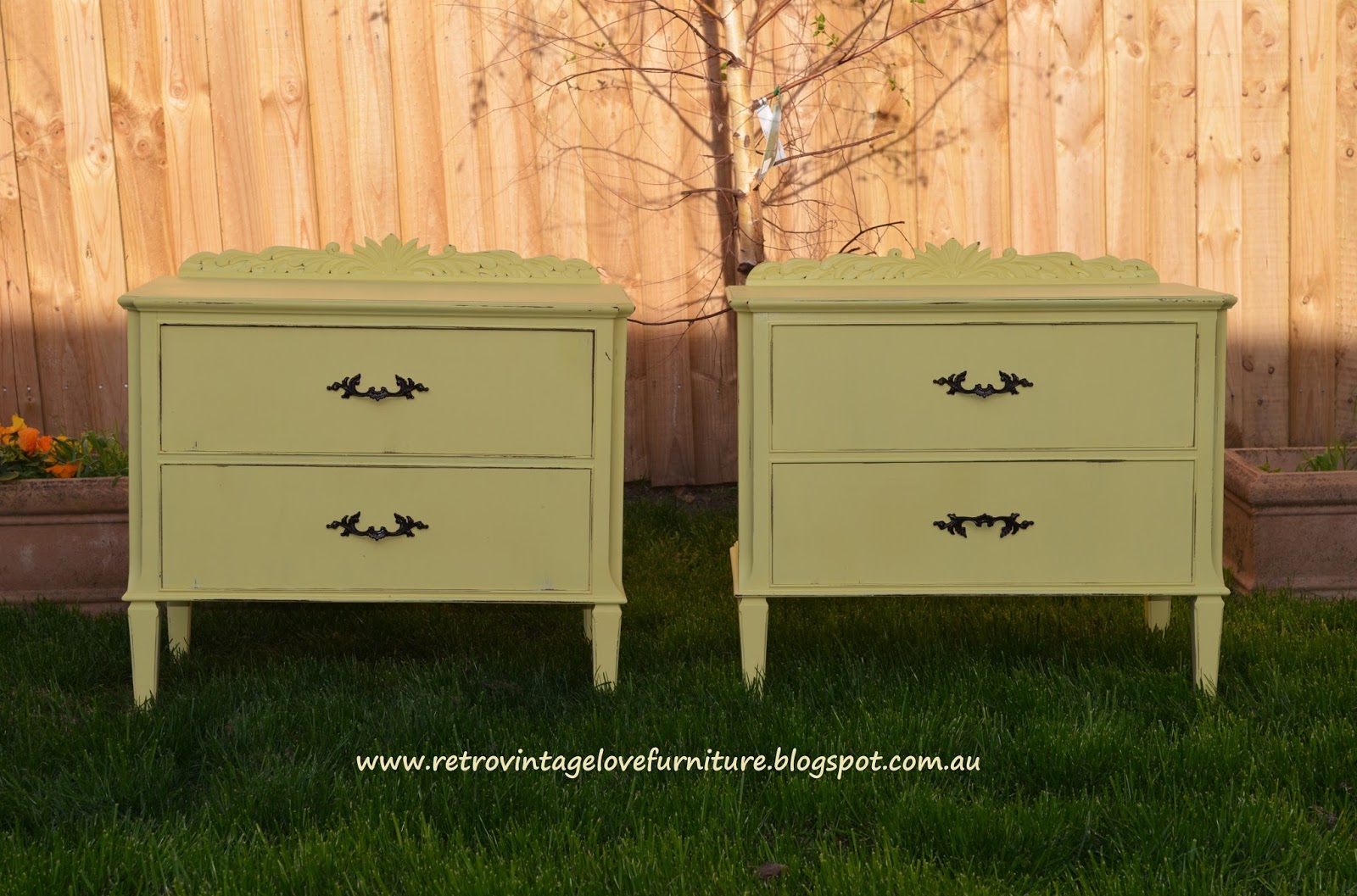Retro Vintage Love Vintage Yellow Distressed Painted Bedside Tables