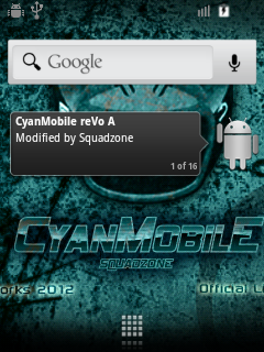 CyanMobile reVo A HomeScreen CyanMobile reVo A HomeScreen On Galaxy Mini GT-S5570 smartphone.