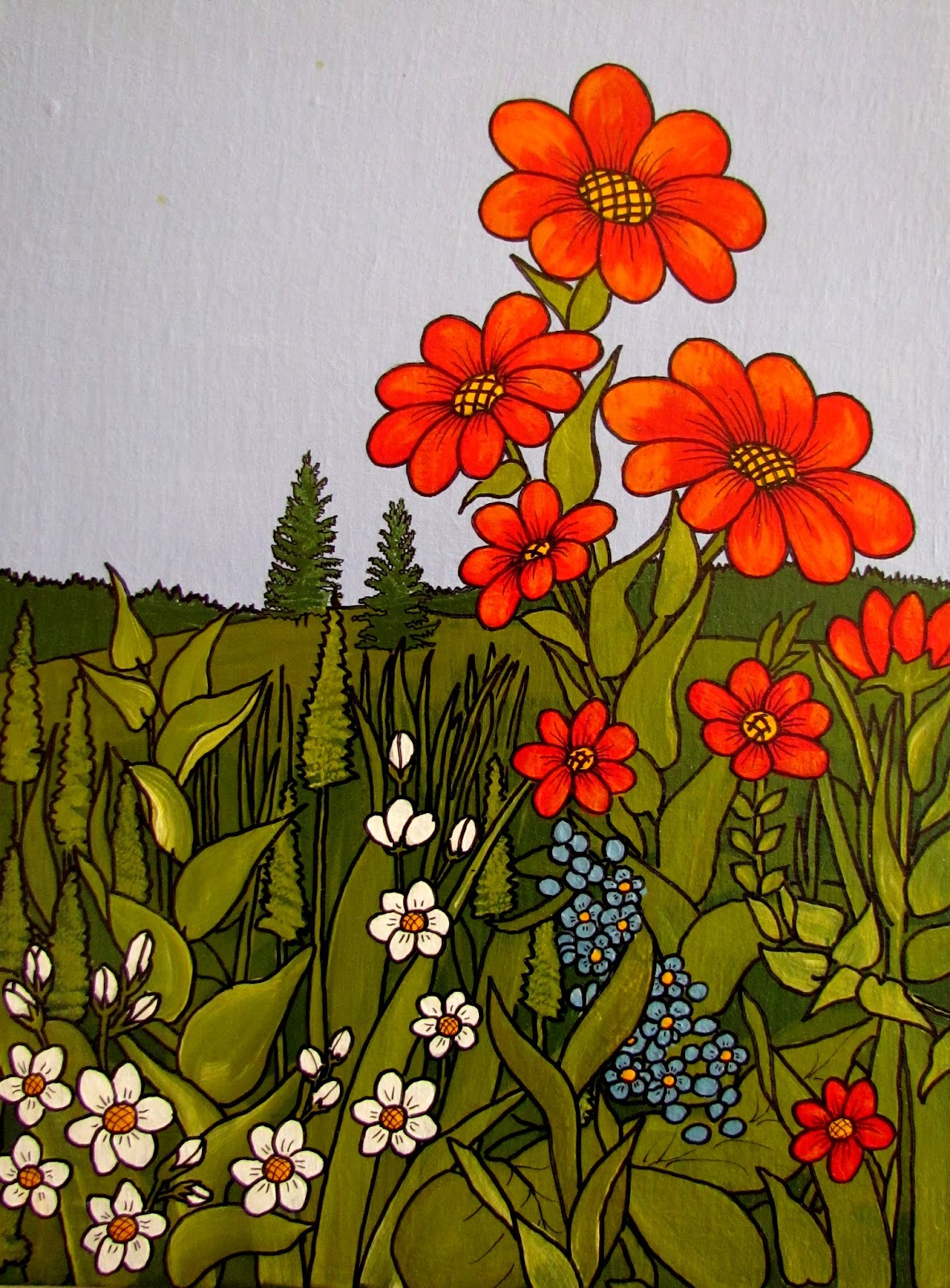 Painting red flowers