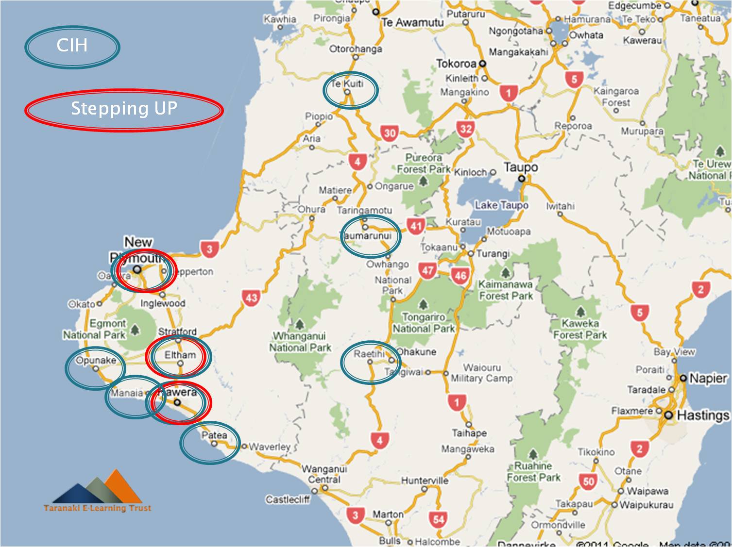Taranaki/Central North Island map