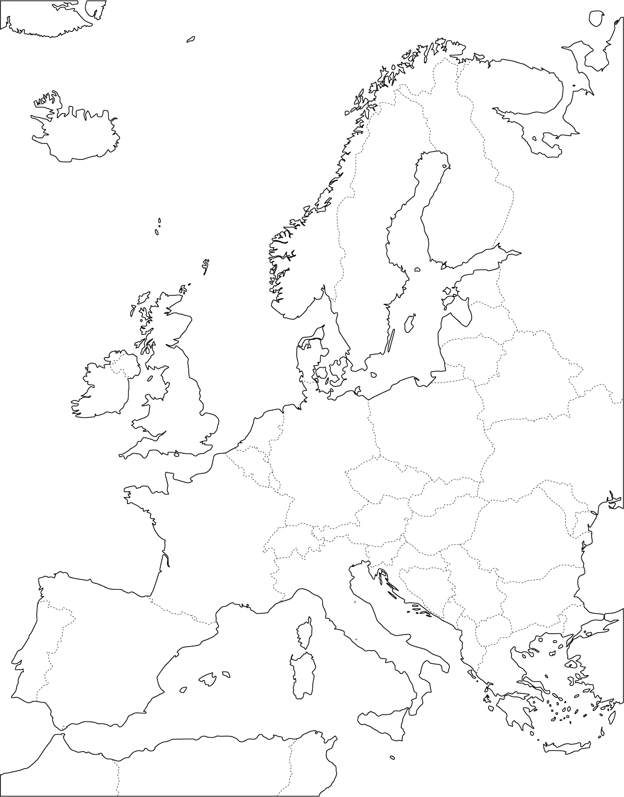 Permalink zu Politische Landkarte von Europa (gestrichelte Grenzen, unbesch...