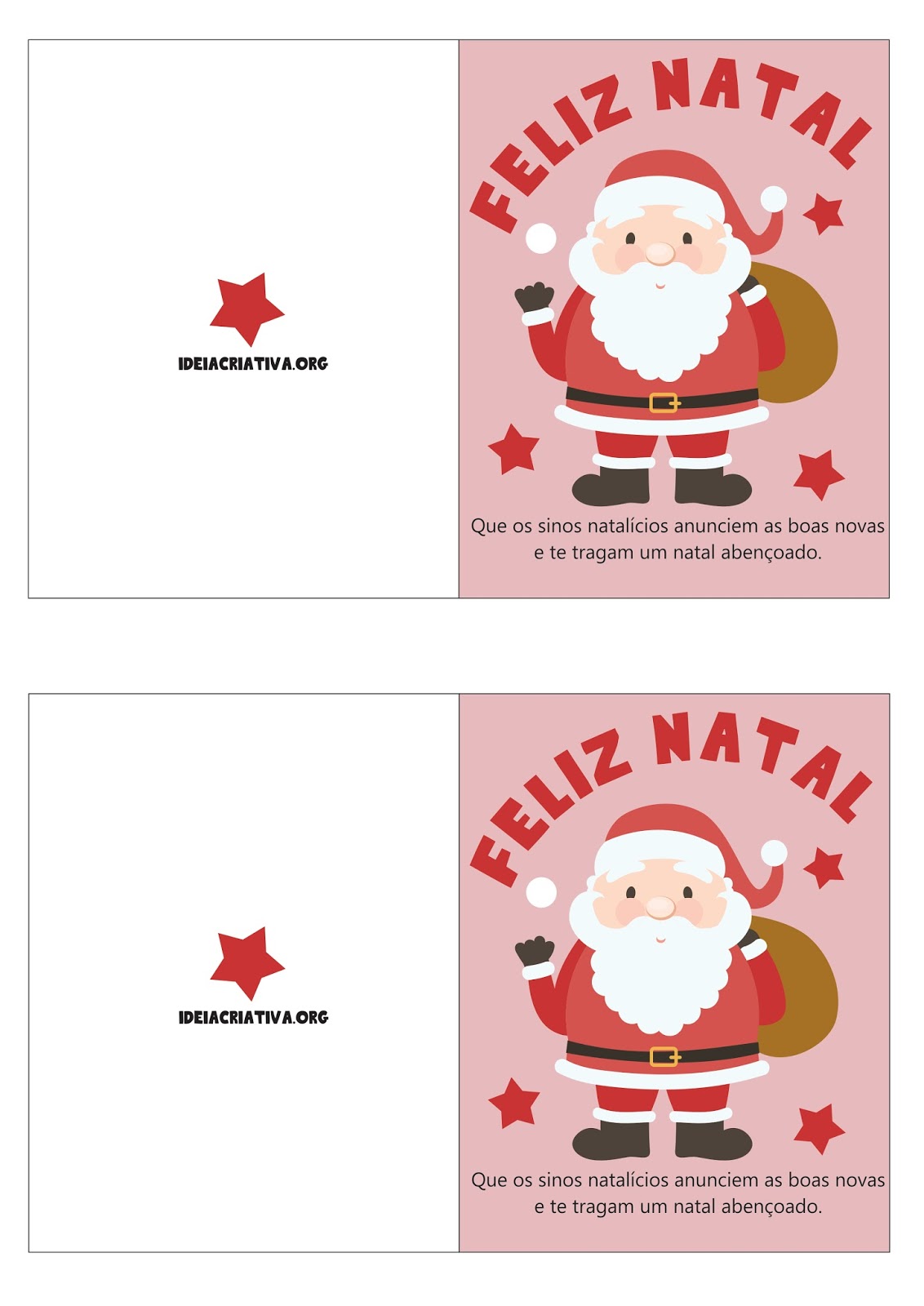 Cartões de Natal com mensagem natalina para Imprimir